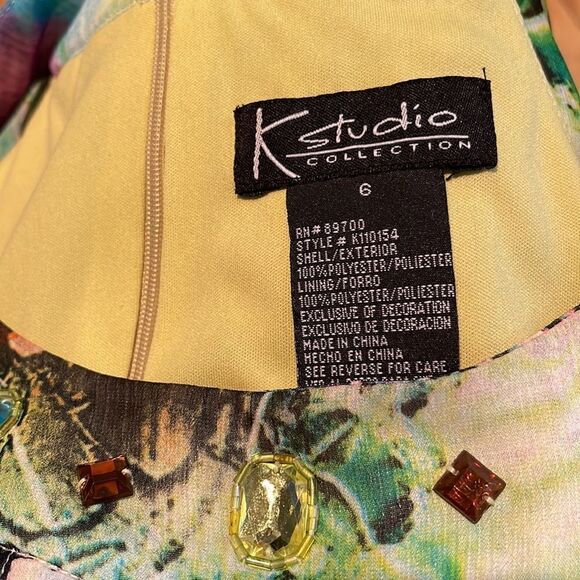 K studio sheer lined soft floral pleated beaded neckband halter midi. Size 6. - Picture 6 of 6